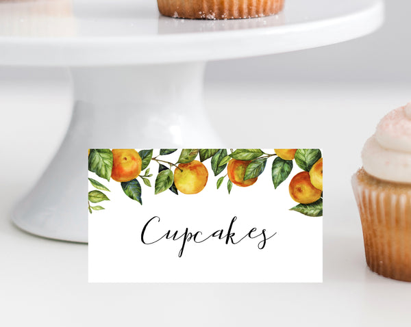 Cutie Baby Shower Place Card Template, Mandarin Food Labels Sign, Clementine Orange Baby Shower Tent Cards, Templett
