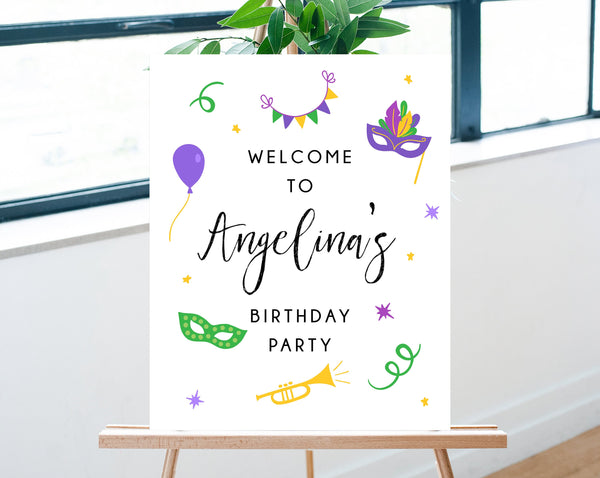 Mardi Gras Birthday Welcome Sign Template, Printable Mardi Gras Party Welcome Sign, Carnival Themed Party Welcome Sign, Templett