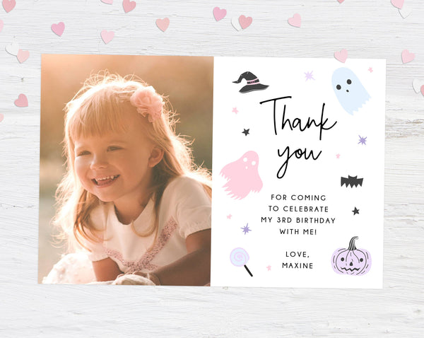 Pastel Halloween Thank You Card Template, Halloween Themed Thank You Photo Card, Halloween Birthday Card, Instant Download, Templett