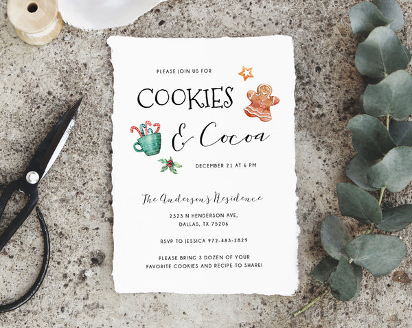 Cookies & Cocoa Invitation Template, Christmas Cookie Exchange Invitation, Printable Holiday Cookie Swap Winter Party Invite, Templett
