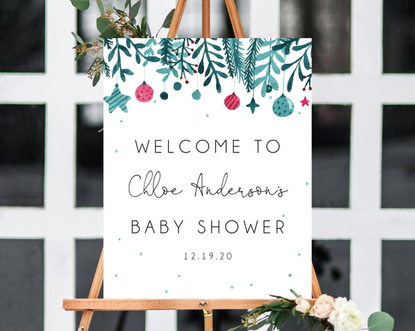 Christmas Baby Shower Welcome Sign Template, Baby Shower Sign Printable, Winter Baby Shower Welcome Sign, Templett