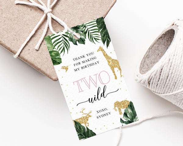Two Wild Birthday Party Favor Tag Template, Wild 2nd Birthday Favor Label, Gift Tag, Animals Themed Birthday Thank You Label, Templett