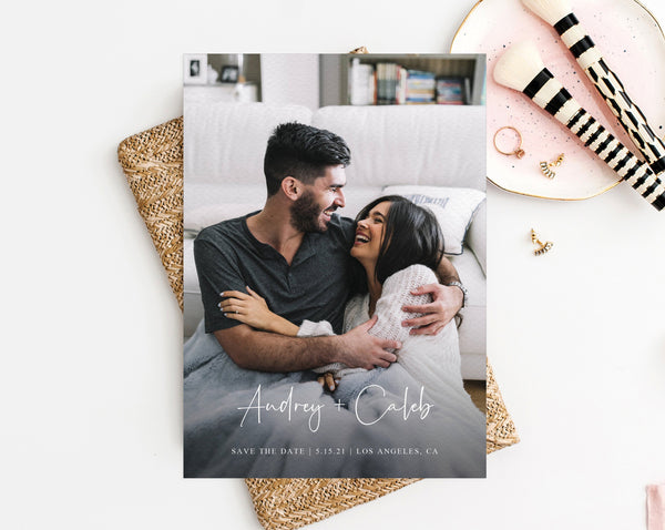 Photo Save the Date, Save the Date with Pictures Template, Printable Save the Date Card, Engagement Photo Save the Dates, Templett, W50
