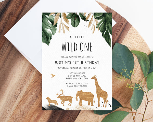 Wild One Invitation Template, Printable Wild One 1st Birthday Invitation, Animals Themed First Birthday Party, Instant Dowload, Templett