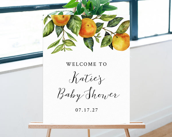Little Cutie Baby Shower Welcome Sign Template, Printable Orange Clementine Baby Shower Welcome Sign, Mandrin Baby Shower, Templett