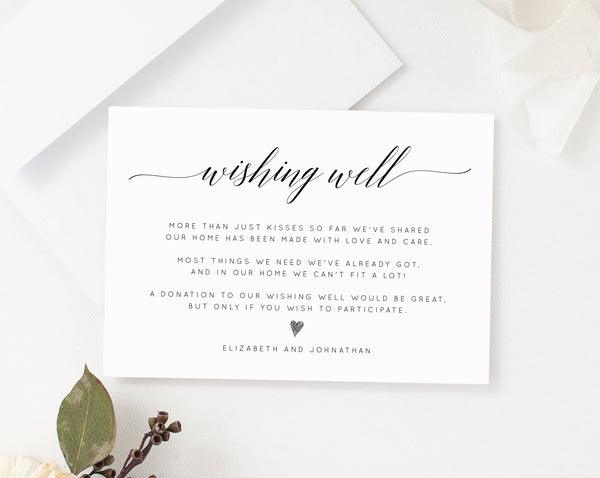 Wishing Well Card Template, Printable Wedding Wishing Well Insert, In Lieu of Gifts Card, Wedding Fund, Templett, W02