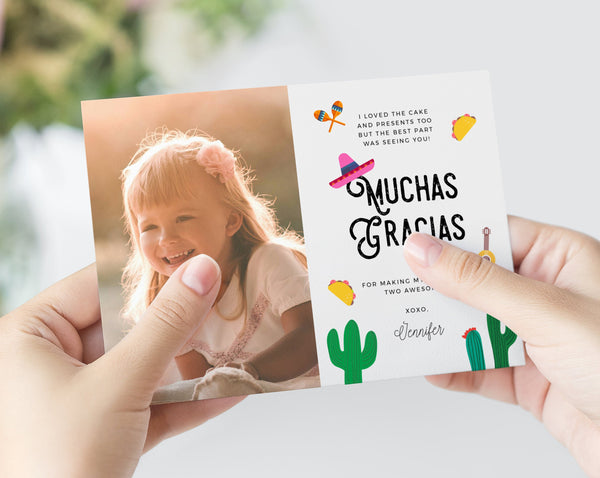 Taco Twosday Thank You Card Template, Thank You Photo Card, Fiesta Themed Birthday Card, 2nd Birthday, Templett