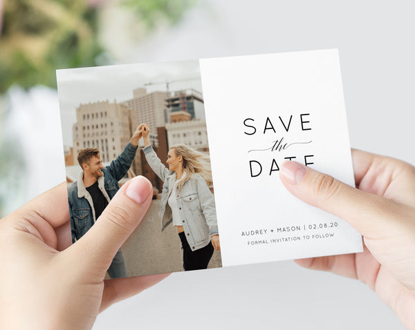Save the Date Template, Save the Date with Pictures Template, Engagement Photo Save the Date Card, Instant Download, Templett, W02