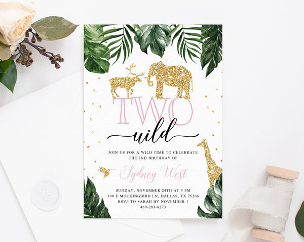 Two Wild Invitation Template, Printable Wild 2nd Birthday Invitation, Animals Themed Birthday Party, Instant Download, Templett