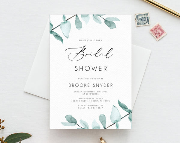 Greenery Bridal Shower Invitation Template, Printable Bridal Shower, Eucalyptus Themed Invitation, Bridal Shower Invites, Templett, W21
