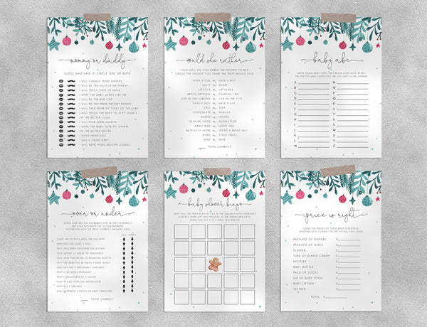 Christmas Baby Shower Game Templates Bundle, Winter Baby Shower Games Instant Download, Holidays Themed, Templett