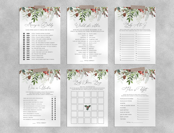 Christmas Baby Shower Game Templates Bundle, Winter Baby Shower Games Instant Download, Holidays Themed, Templett, B46
