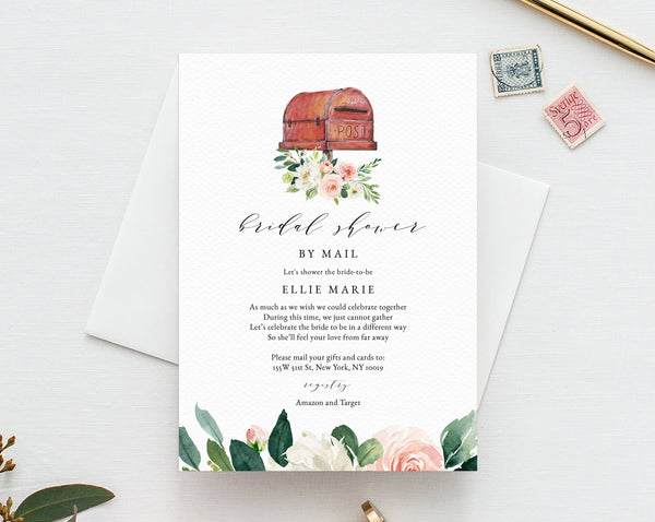 Bridal Shower By Mail Template, Social Distancing, Blush Bridal Shower Invitation, Long Distance Bridal Shower Template, Templett, W29