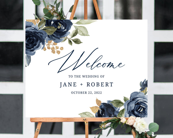 Navy and Gold Wedding Welcome Sign Template, Welcome to the Wedding Printable, Navy Welcome Board, Instant Download, Templett, W27