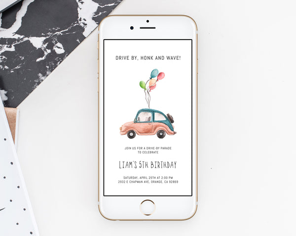 Drive By Birthday Parade Phone Invitation, Drive-By Text Invite, Social Distancing, Digital File, Instant Download, Templett