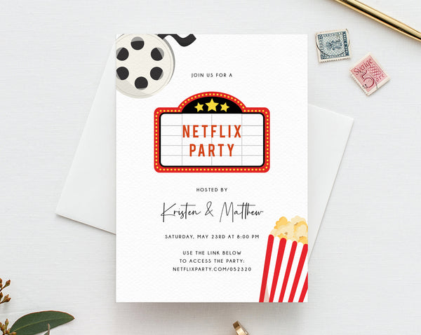 Virtual Movie Night Invitation Template, Birthday Movie Party Invite, Social Distancing, Digital File, Instant Download, Templett