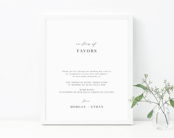 In Lieu of Favors Sign Template, Printable In Lieu of Favors Sign, Editable In Lieu of Favors Sign, Wedding Donation Sign, Templett, W52