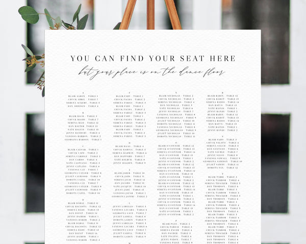 Alphabetical Wedding Seating Chart Template, You Can Find Your Seat Here But Your Place Is On The Dance Floor Seating Chart, Templett, W52