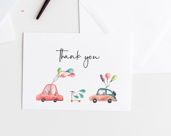 Drive By Parade Thank You Card Template, Printable Birthday Thank You Tent Card, Drive By Party, Instant Download, Templett