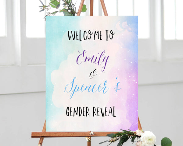 Blue or Purple Gender Reveal Welcome Sign Template, Printable Gender Reveal Sign, Watercolor He or She Welcome Sign, Templett