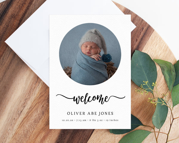 Birth Announcement Card, Introducing Baby Cards, 5x7 Photo Card Template, Printable Newborn Baby Cards, Baby Anouncement, Templett