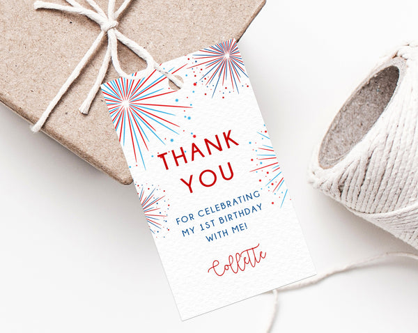 4th Of July Birthday Party Favor Tag Template, Independence Day Birthday Favor Label, Little Firecracker Birthday Thank You Label, Templett