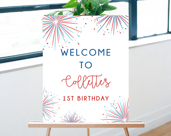 Little Firecracker Birthday Welcome Sign Template, Printable 4th Of July Party Welcome Sign, Independence Day, Digital File, Templett