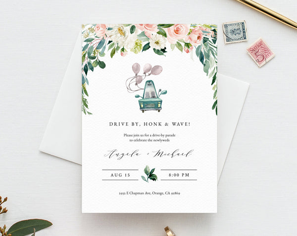 Drive By Wedding Parade Invitation, Printable Drive By Celebration Invite, Social Distancing, Digital File, Instant Download, Templett, W29