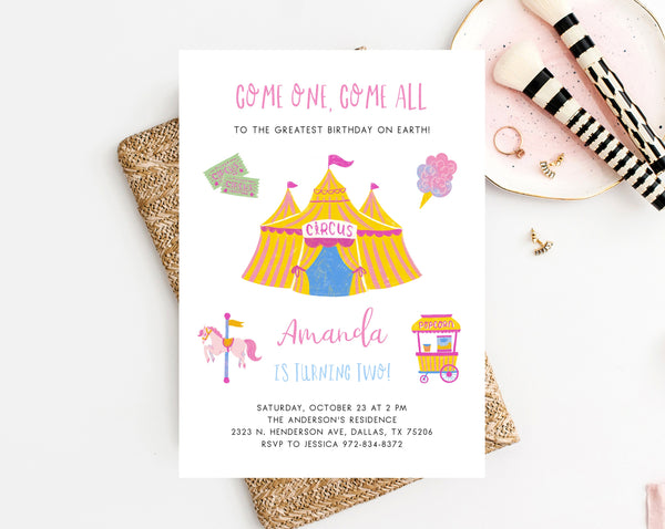 Circus Birthday Invitation Template, Carnival Birthday Party Invitatio | paperandthings circus-birthday-invitation-template-carnival-birthday-party-invitatio-paperandthings