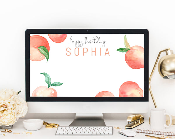 Zoom Virtual Background Template, Zoom Peach Themed Birthday Virtual Background, Live Video Chat, Instant Download, Templett, B15