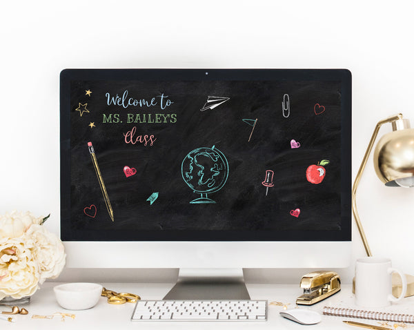 Teacher's Zoom Virtual Background Template, First Day of School Live Video Teacher Background, Welcome, Instant Download, Templett