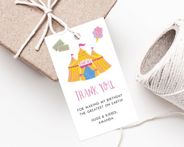 Circus Birthday Party Favor Tag Template, Carnival Birthday Favor Label, Gift Tag, Circus Themed Birthday Thank You Label, Templett
