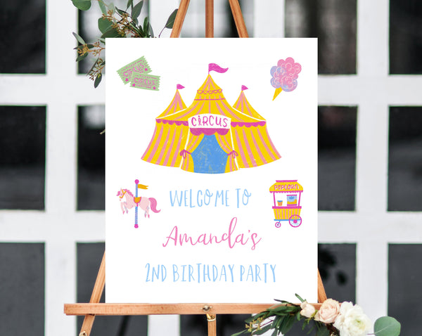 Pastel Circus Welcome Sign Template, Printable Carnival Themed Party Welcome Sign, Circus Themed Signs, Editable, Templett