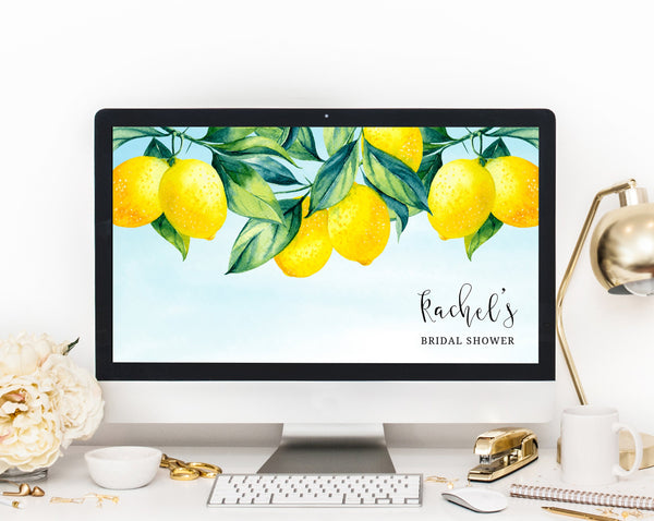 Zoom Virtual Background Template, Main Squeeze Lemon Zoom Bridal Shower Virtual Background, Live Video Chat, Instant Download, Templett