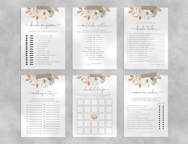 Bridal Shower Game Templates Bundle, Thanksgiving Bridal Shower Games Instant Download, Fall Engagement Party, Wedding Shower, Templett, B35, W55