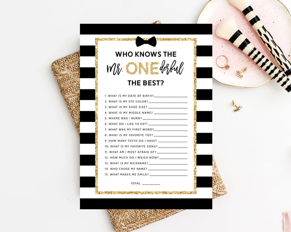 Mr. Onederful Birthday Trivia Game Template, Printable Onederful 1st Birthday Game, How Well Do You Know The 1 Year Old, Templett, B02