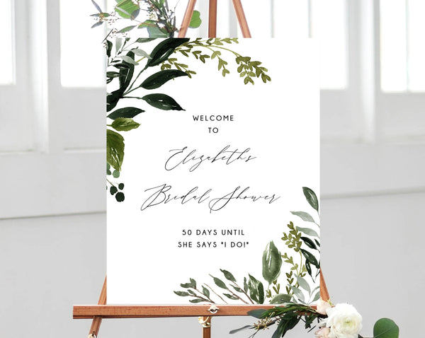 Greenery Bridal Shower Welcome Sign Template, Chic Greenery Wedding Countdown Printable, Welcome Board, Instant Download, Templett, W54B