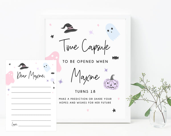 Halloween Birthday Time Capsule Sign Template, Printable Halloween Themed Time Capsule, Editable First Birthday Time Capsule Notes, Templett, B24