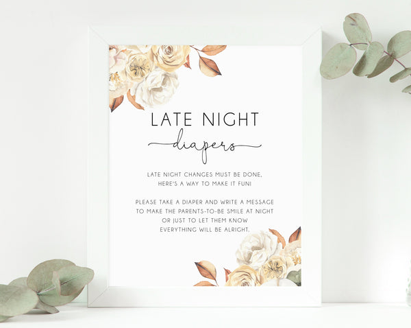 Late Night Diapers Sign, Printable Fall Pumpkin Baby Shower Sign 8 x 10, Diaper Message Sign, Instant Download, B35