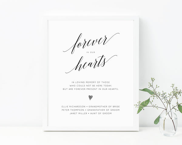 In Loving Memory Sign Template For Wedding, Printable Forever In Our Hearts Sign, Wedding Memorial Sign 8 x 10, Templett, W02