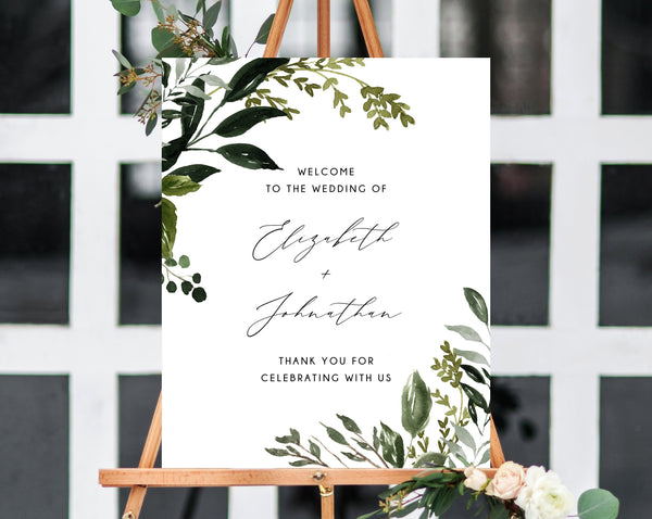 Greenery Wedding Welcome Sign Template, Chic Greenery Welcome to the Wedding Printable, Welcome Board, Instant Download, Templett, W54B