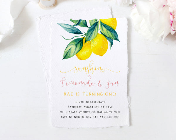 Sunshine, Lemonade and Fun Birthday Invitation Template, Printable Lemon First Birthday Invite, Lemon Birthday, Templett, B37
