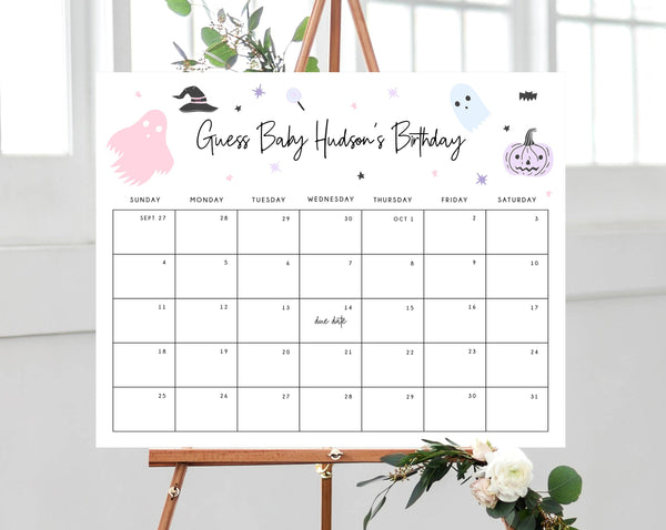 Halloween Due Date Calendar Template, Baby Due Date Game, Printable Baby Birthday Predictions, Guess The Due Date, Templett, B24