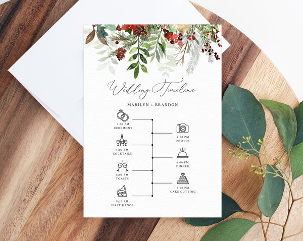 Winter Wedding Itinerary Template, Christmas Wedding Timeline, Holidays Wedding Agenda, Wedding Timeline Program, Templett, W46