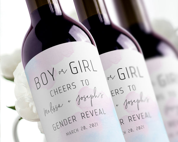 Gender Reveal Wine Bottle Label Template, Custom Wine Bottle Label Sticker, Wine Sticker, Printable, Instant Download, Templett, B01