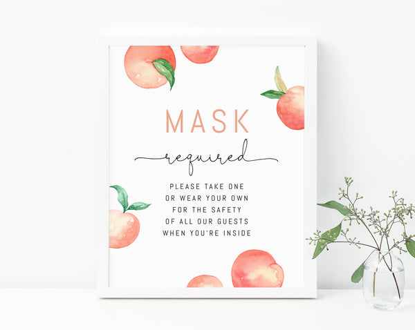 Peach Birthday Masks Sign, Peach Themed Face Mask Required Sign, Peach First Birthday COVID Safety Guidelines, B15