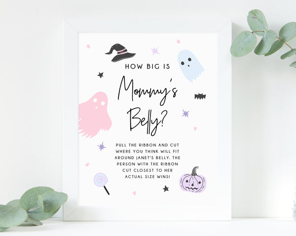 How Big Is Her Belly Game, Pastel Halloween Baby Shower Game Sign, Printable Halloween How Big Is Mommy's Belly, B Is For Belly, B24