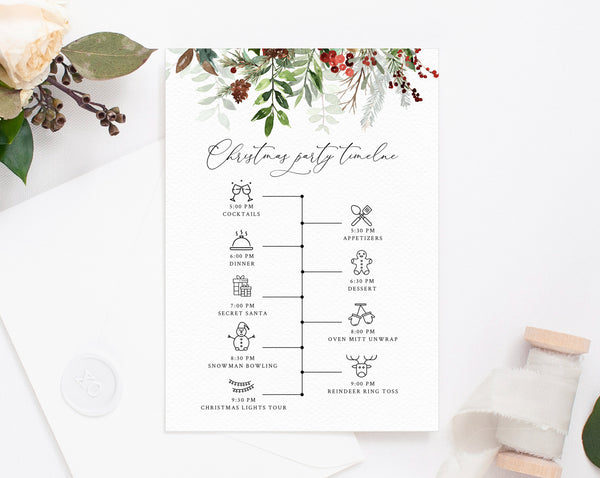 Christmas Party Itinerary Template, Christmas Party Timeline, Holidays Party Agenda, Christmas Itinerary Timeline Program, Templett, W46