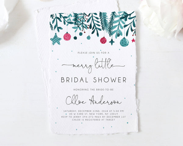 Winter Bridal Shower Invitation Template, Christmas Bridal Shower Invite, Merry Little Bridal Shower Invites, Templett