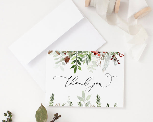 Christmas Thank You Card Template, Printable A Merry Little Baby Shower Thank You Tent Card, Instant Download, Templett, W46